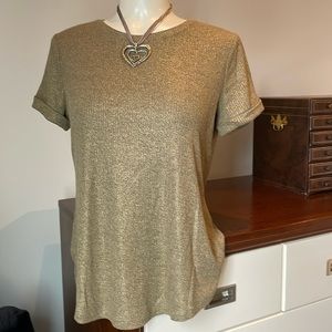 Ralph Lauren, Dressy Ribbed Gold shimmer Cuffed TShirt .